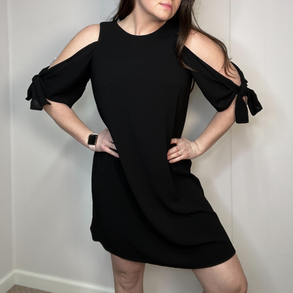 Charles Henry Black Chiffon Tie Sleeve Swing Dress Size Small